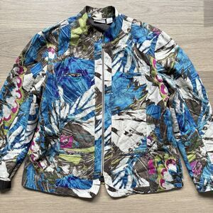 Chicos Jacket Women Large Topper Full Zip Artsy Abstract Colorful Pockets Mock